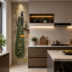 undefined-Poster Wall Tile - Peacock KC816 Code22355 (1.5x5 Feet, Matt, 5Pcs)