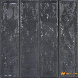 undefined-Charcoal Black Glossy Subway Vitrified Wall Tile Code39554 60x260mm