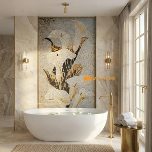 undefined-Calla Lily Matt Vitrified Mosaic Mural Tile Code39111 1200x2400mm 4Pc Set