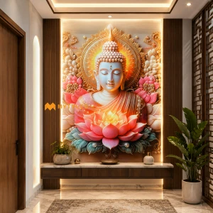 undefined-Vitrified Buddha Poster Wall Tile Code27379 (4x6 Feet, Glossy, 3Pcs)-KC-2415
