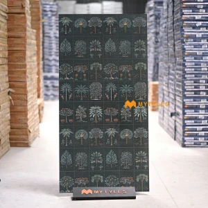 undefined-Vitrified Black Tropical Floor and Wall Tile Code38316HL (600x1200mm, Glue)
