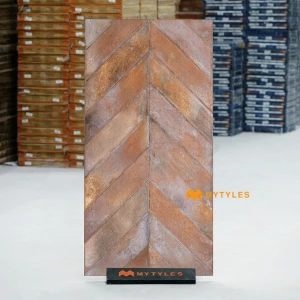 undefined-Oxidized Rust Brown Chevron Matt GVT Tile Code40354 600x1200mm 2Pc Pack