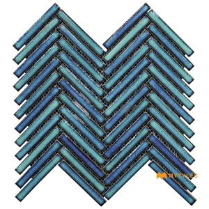 undefined-Lume Blue Glossy Porcelain Herringbone Mosaic Tile Code39725 275x282mm 15Pc