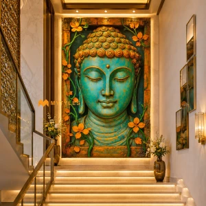 undefined-Vitrified Blue Buddha Poster Wall Tile Code35716 (4x6 Feet Glossy)