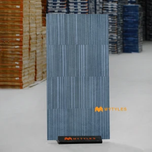 undefined-Grooved Blue Punch Vitrified Textured Wall Tile Code38948 600x1200mm 2Pc