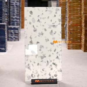undefined-Vitrified White Terrazzo Floor and Wall Tile Code37506 (600x1200mm, Glossy)