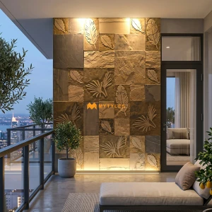 undefined-Autumn Slate Stone Flower Design Mural MYTMU019 (Rough, Slatestone)