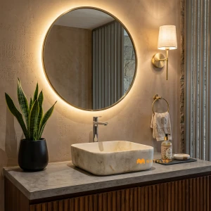 undefined-Quartz Ivory Gold Table Top Wash Basin Code36132 (380x380x125mm, Matt)