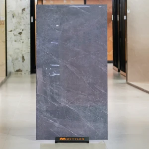 undefined-Graphite Grey Marble Look Vitrified Slab Tile Code37574