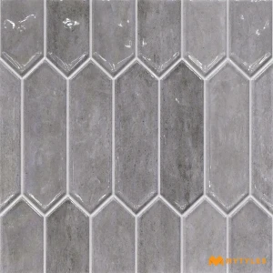 undefined-Soft Grey Picket Glossy Ceramic Geometric Wall Tile Code39449 300x300mm 11Pc