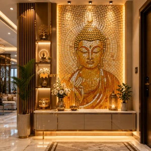 undefined-Vitrified Cream Lord Buddha Poster Wall Tile Code34197 (4x8 Feet, Glossy)