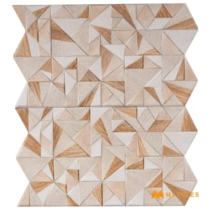 undefined-Origami Wooden Beige Ceramic Elevation Wall Tile Code39869 300x550mm 4Pc