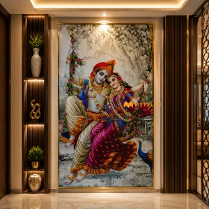 undefined-Vitrified Radha Krishna Poster Wall Tile Code30992 (4x6ft, Glossy,3Pcs)