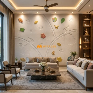 undefined-Mint Stone Peacock Wall Mural Code35787 (8x8ft, Stone)-MYTMU051