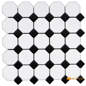 undefined-Victorian White Black Porcelain Octagon Mosaic Tile Code39700 295x295mm 20Pc
