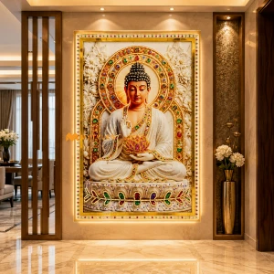 undefined-Vitrified White Buddha Poster Wall Tile Code38494 (4x6 Feet, Glossy)