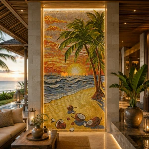 undefined-Vitrified Palm Beach Mosaic Wall Tile Code35261 (4x8 Feet, Matt)