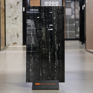 undefined-Black Portoro Marble Look Vitrified Slab Tile Code37482