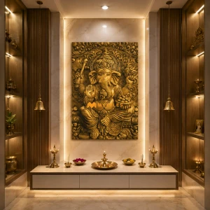 undefined-Poster Wall Tile - Ganesha 5054 Code5726 (3x4 Feet, Sugar, 8Pcs)