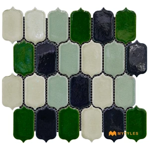 undefined-Arbor Green Glossy Porcelain Lantern Mosaic Tile Code39276 260x265mm 20Pc
