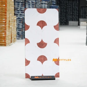 undefined-Vitrified Red Geometric Floor and Wall Tile Code39032 (600x1200mm, Matt)