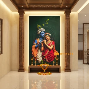 undefined-Emerald Green Radha Krishna Matt Vitrified Poster Tile Code40740 1200x2400mm 1Pc