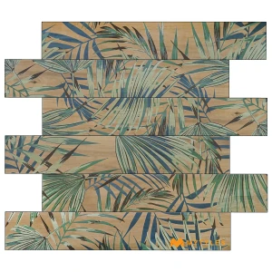undefined-Tropical Palm Printed Brown Carving Matt Vitrified Tile Code40649 200x1200mm 5Pc