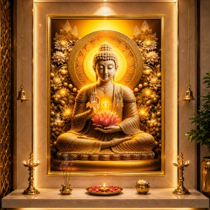 undefined-Vitrified Orange Buddha Poster Wall Tile Code34973(2x3 Feet, Glossy)-CR-3094