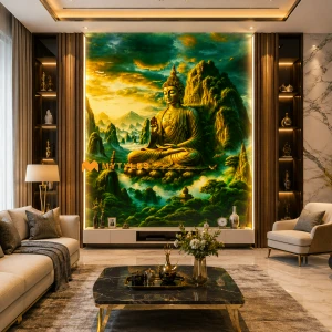 undefined-Vitrified Buddha Poster Wall Tile Code31372 (4x6 Feet, Glossy, 3Pcs)