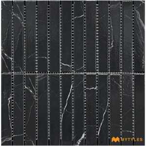 undefined-Marquina Black Matt Vitrified Kit Kat Mosaic Tile Code39615 301x310mm 11Pc