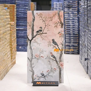 undefined-Vitrified Pink Tropical Floor and Wall Tile Code38313 (600x1200mm, Glue)