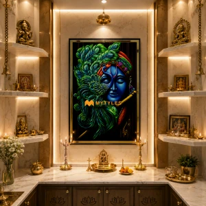undefined-Krishna With Leaf Poster Wall Tile Code32595 (600x900mm, Glossy)-CR-3007