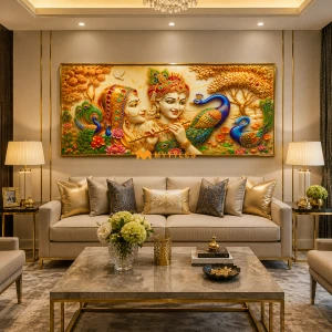 undefined-Radha Krishna Wall Poster Tile Code38290 (600x1200mm, Matt with Glitter)
