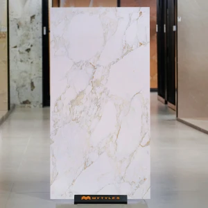 undefined-Calacatta Gold Marble Look Vitrified Slab Tile Code37583