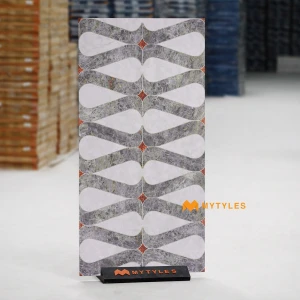undefined-Vitrified Gray Geometric Floor and Wall Tile Code39031 (600x1200mm, Matt)