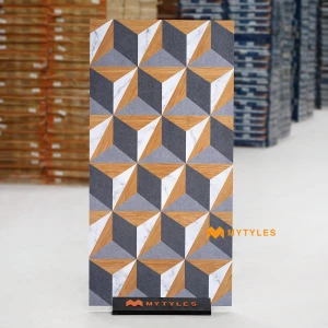 undefined-Vitrified Brown 3D Design Floor and Wall Tile Code39035 (600x1200mm, Matt)