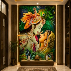 undefined-Vitrified Radha Krishna Poster Wall Tile Code28080 (4x6ft, Glossy, 3 Pcs)