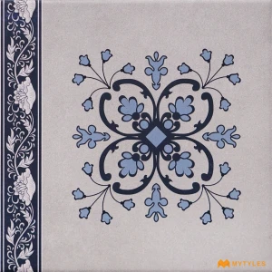 undefined-Vitrified Blue Carpet Border Floor and Wall Tile Code38649HL3 (200x200mm, Matt)